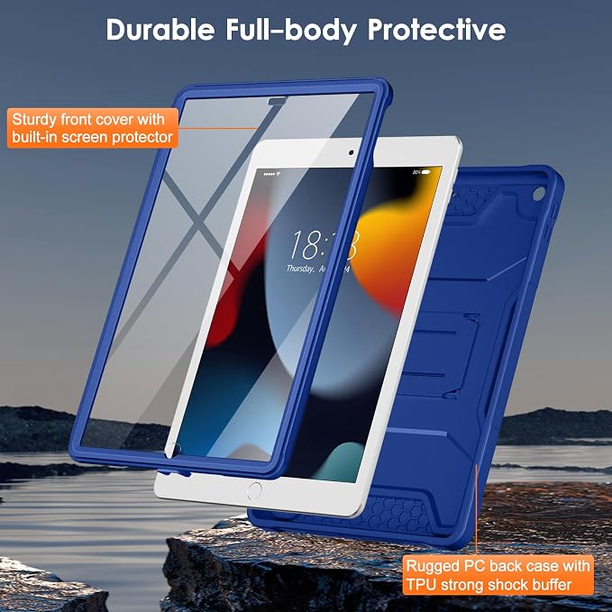 DTTO Case for for iPad 9th/8th/7th Generation 10.2-inch Black | Durable Shockproof Protective Cover Built-in Screen Protector &amp Kickstand Corner Protection