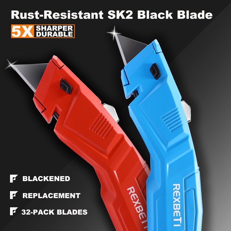 REXBETI 12 Pack Utility Knife Retractable Box Cutter, 4 Color Heavy Duty Aluminum Shell Knife Sets with Extra 20pc SK2 Blades for Cartons, Cardboard and Boxes