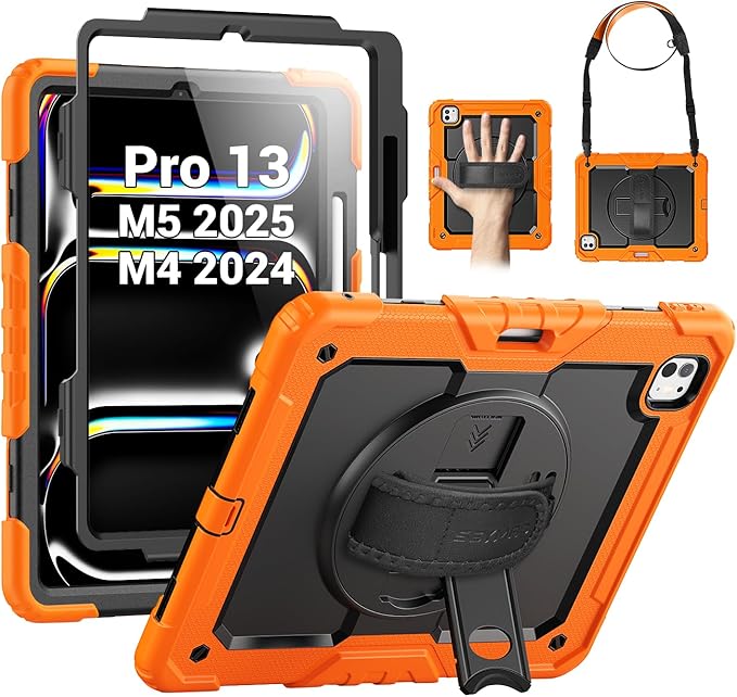 SEYMAC for iPad 9th/8th/7th Generation Case 10.2 2021-2019 Full-Body Shockproof Protective Case with Screen Protector Rotating Stand/Handle/Shoulder Strap for iPad 10.2 Blue/Black