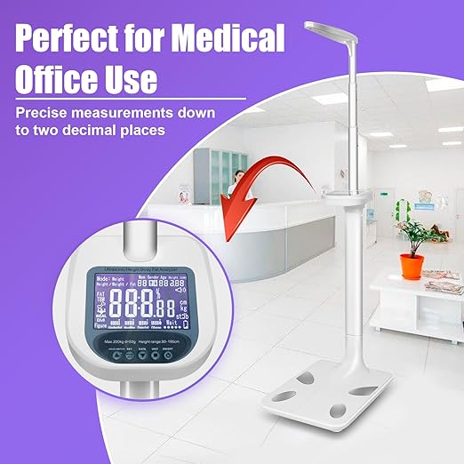 Ultrasonic Digital Physician Scale, 440lb/200kg Height and Weight Scale with BMI Body Fat Measurement, Smart LCD Display Body Composition Scale for Gym, Home, Hospital & Physicians