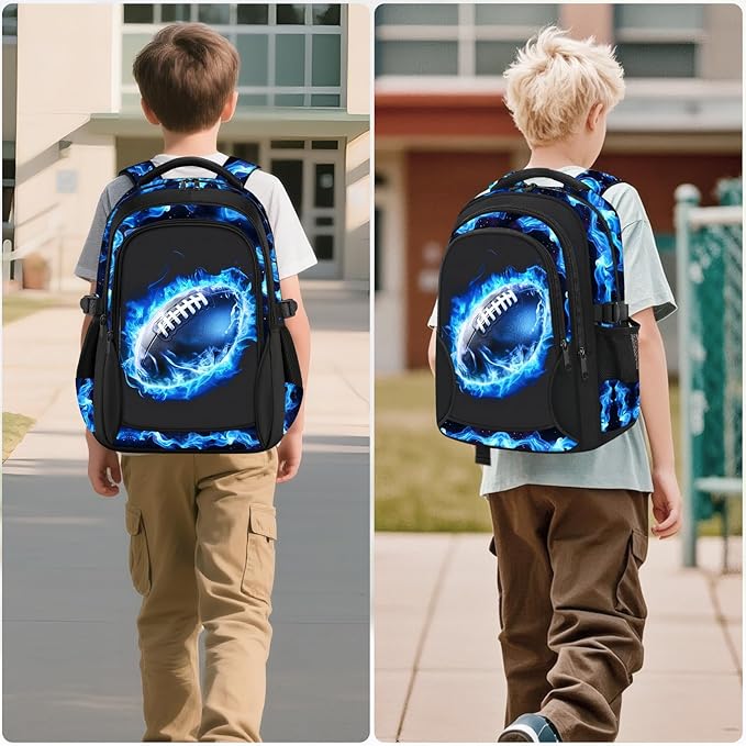 Kids Backpack for Boys - American Football Boys Backpacks for Kids Teens Elementary Middle School, 17″ Large Capacity Students Bookbag, Perfect for Travel and School