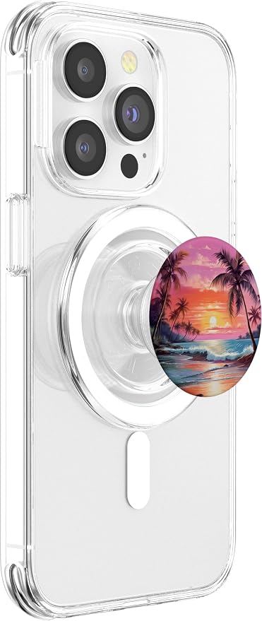 Palm Tree Sunset Tropical Island Night Scene Beach Theme PopSockets Adhesive PopGrip