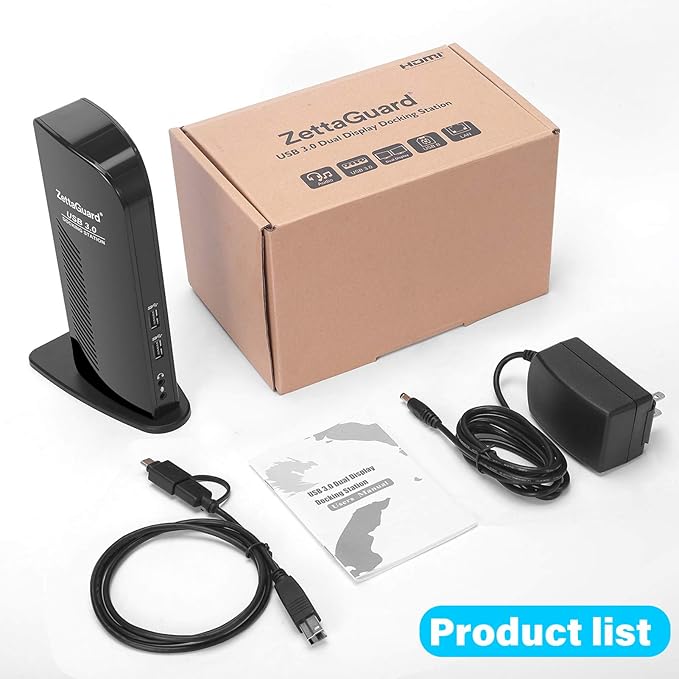 ZettaGuard USB 3.0 and USB-C Universal Laptop Docking Station for Windows and Mac (Dual 4K Video HDMI, Gigabit Ethernet, 6 USB 3.0 Ports, 3.5 mm Audio)