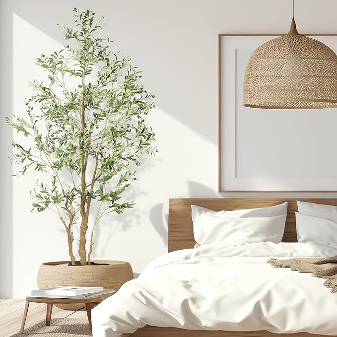 8.2ft Artificial Olive Tree (96in) with Plastic Nursery Pot Faux Olive Silk Tree, Fruits Fake Plant for Office House Farmhouse Living Room Home Decor (Indoor/Outdoor)
