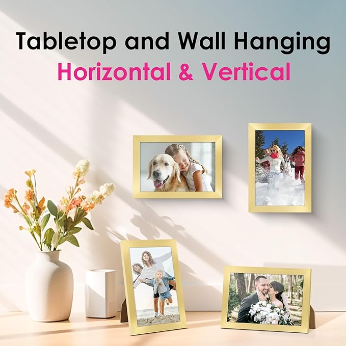FIXSMITH 4x6 Picture Frame Set of 2, Gold Picture Frames Collage for Tabletop or Wall Display, Photo Frame 4x6 with HD Plexiglass
