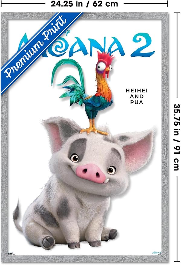 Disney Moana 2 - Heihei and Pua Feature Series Wall Poster, 34L" x 22.4W", Gray Framed Version