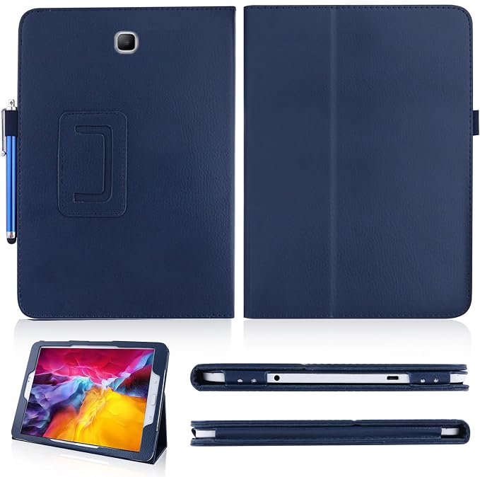 Slim Leather Case for Samsung Galaxy Tab A 8.0 inch 2015 (SM-T350 T357 T355 P350 P355) Multi-Angle Stand Full-Protective Tablet Cover Book Case with Stylus PenScreen Film (Black)