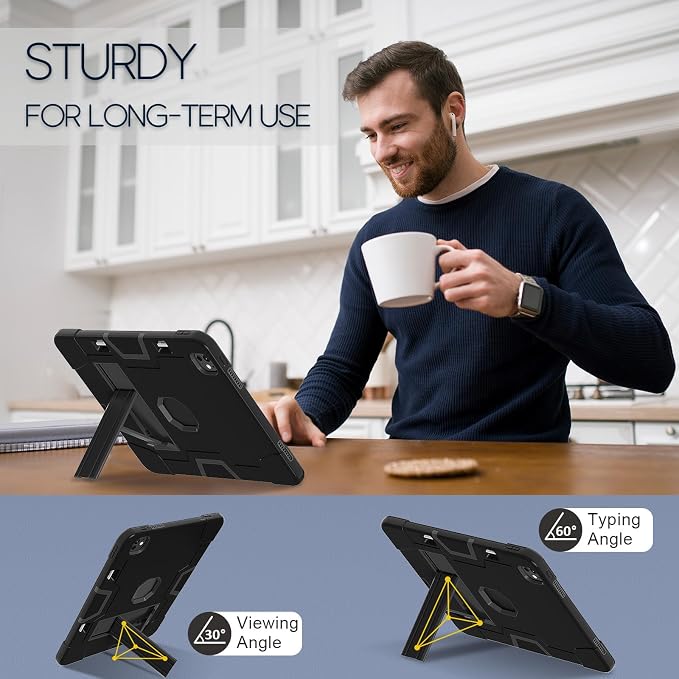 for iPad Pro 13 Inch Case M4 (2024 Model 7th Generation) A2925 A2926 A3007 with Kickstand Silicone Cover Protective Case for iPad Pro 13” Black