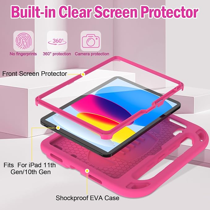 TIRIN Kids Case for iPad A16 11th Generation 2025/iPad 10th Generation 2022 with Built-in Screen Protector Shockproof Handle Stand iPad Case for Kids Black