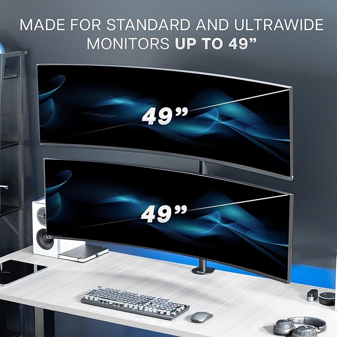 VIVO Dual Vertically Stacked Ultra-Wide Monitor Desk Mount for up to 49 inch Ultrawide Screens, Extra Tall Heavy Duty Adjustable Stand Holds 44 lbs Per Screen, Black, STAND-V202R