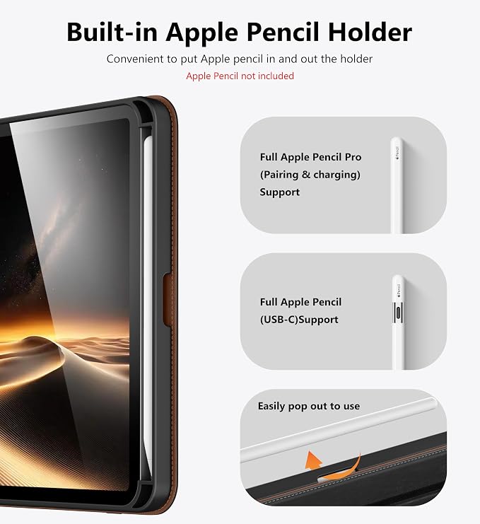 DTTO for iPad mini 7 A17 Pro 2024 aslo fit iPad mini 6 2021 Brown | 360 Degree Rotating Premium Faux Leather Folio Stand Cover with Pencil Holder Auto Sleep/Wake Multiple Angles Hand Strap