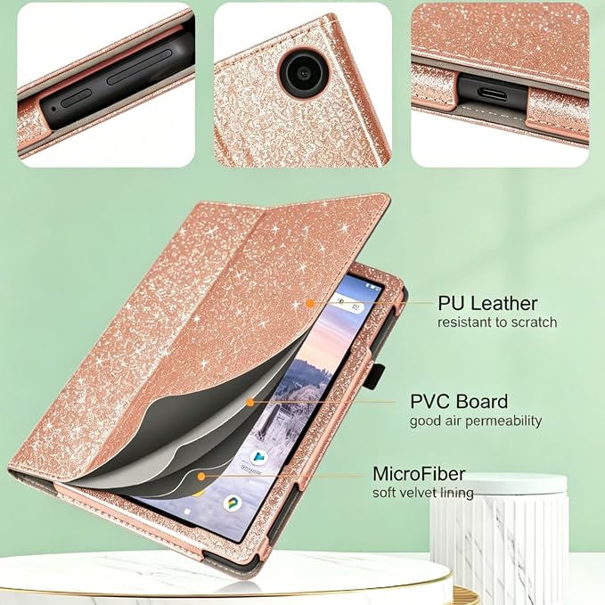 Case for T-Mobile Revvl Tab 2 Tablet - Folio Premium PU Leather Protective Stand Cover with Auto Sleep/Wake Almond Blossom