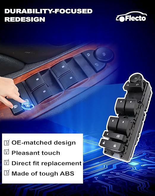 Flecto 20835552 Master Power Window Switch Driver Side with Door Lock Compatible with 07-14 Chevy Silverado Suburban Tahoe GMC Yukon Sierra 2009-2014 Escalade, Replaces 25783950, Door Lock Control