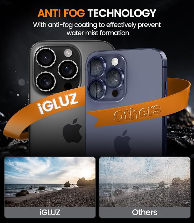 iGluz 2 Pack Anti-Reflection Camera Lens Protector for iPhone 17/16/16 Plus [98% Transmittance][1-Step Installation][Strong Adsorption] 9H Shatterproof Tempered Glass-Black