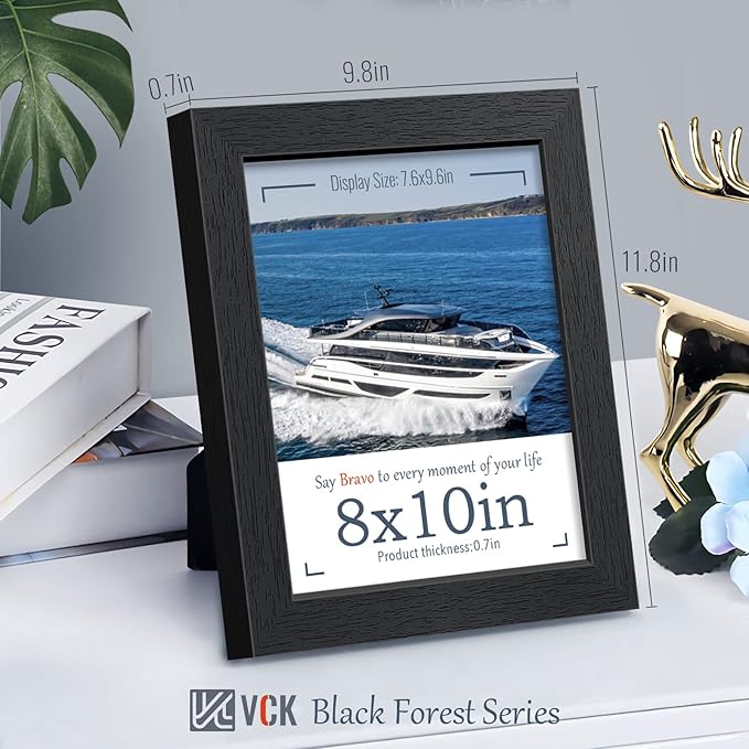 VCK 8x10 Picture Frame Set of 2 - Black, Textured Exclusive Solid Wood Picture Frames, Wall Gallery Frame