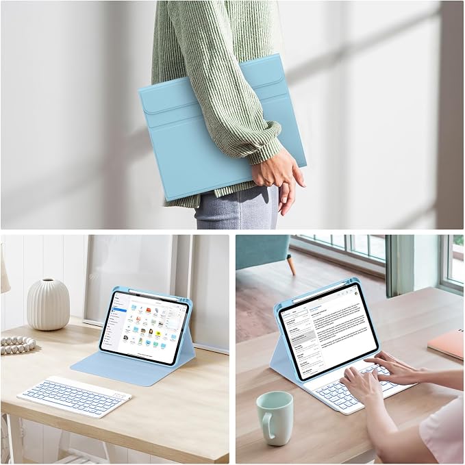 Soke for iPad (A16) 11th/10th Gen Case with Keyboard Black Marble | For iPad 11/10.9 inch(2025/2022) 7 Color Backlight Magnetic wireless Detachable Keyboard Case Built-in Pencil Holder