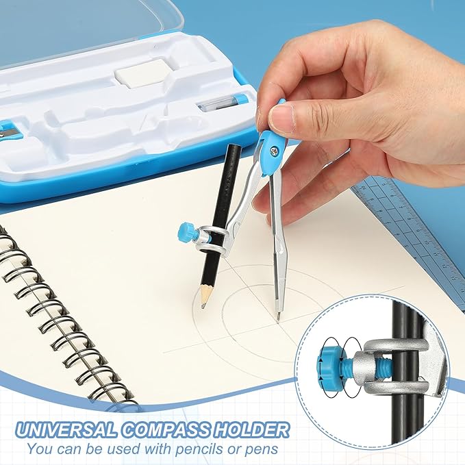 PATIKIL Geometry Precision Tool Set, 11 Pcs Geometry Set Compass Tool with Shatterproof Storage Box Rulers Math Compass Kit for Math Drafting Supplies, Dark Blue(Style 1)
