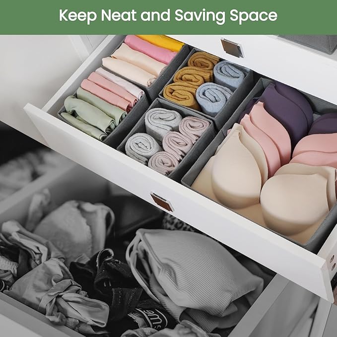 Criusia Drawer Organizer Clothes, 24 Pack Underwear Drawer Organizers, Foldable Closet Organizers and Storage Dresser Drawer Dividers Clothing Organizer for Clothes, Socks, Scarves, Bra, Ties (Grey)