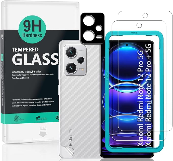 Ibywind Screen Protector for Xiaomi Redmi Note 12 4G(6.67) 2 Pack+1 Pack Camera Len Protector+1 Back Film9H Tempered GlassHDScratch ResistantBubble FreeEasy Install