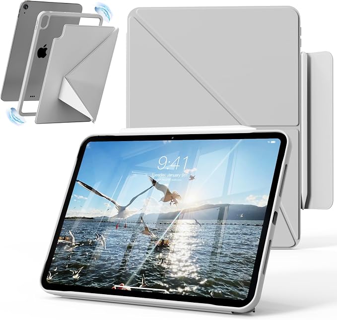 Case for iPad A16 11th/10th Generation 11/10.9 inch Black | Magnetic Attachment Slim Soft TPU Protective Case Multi Angles Hidden Pencil Holder Shockproof Frame Auto Wake/Sleep