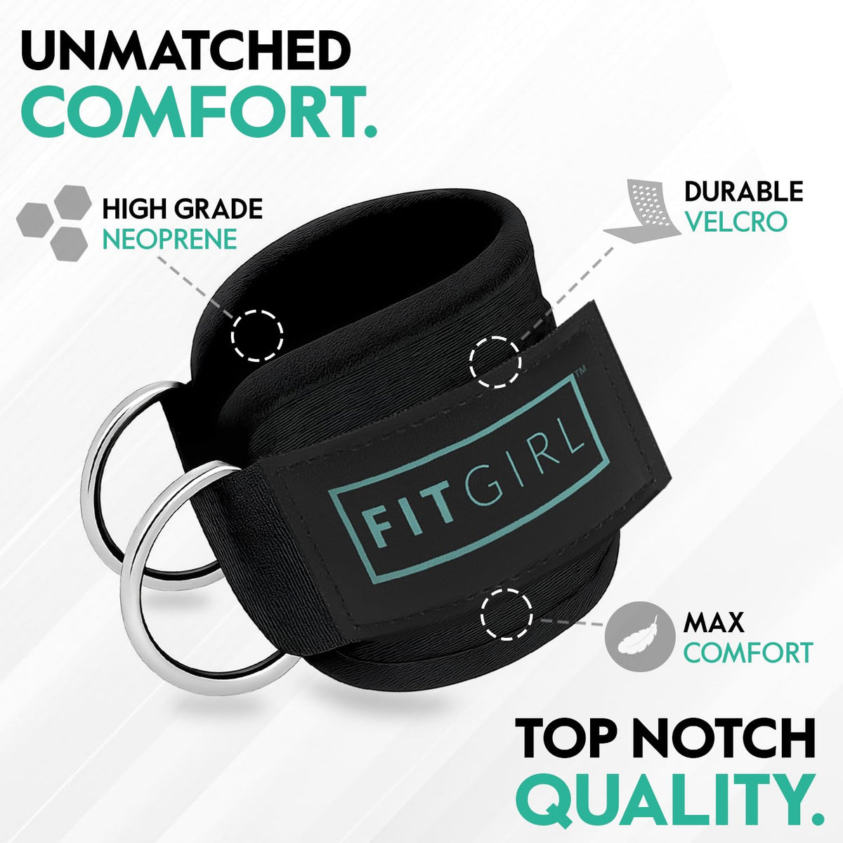 FITGIRL - Ankle Strap (Single) for Cable Machines and Resistance Bands, Work Out Cuff Attachment for Home & Gym, Glute Workouts - Kickbacks, Leg Extensions, Hip Abductors, Women Only (Black, Single)