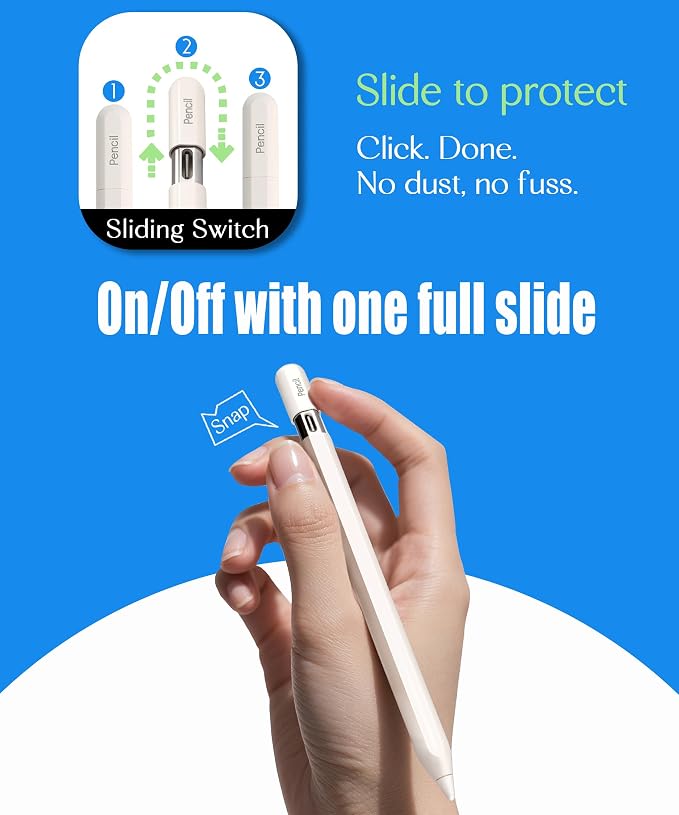 Pencil USB-C for Apple iPad 2018-2026: Slide-Switch Hidden-Port Stylus with Tilt Sensitivity &amp Palm Rejection Pen for iPad 6-11th Mini 5-7th Air 3-5th/M2/M3 Pro 11/12.9/13(M4/M5) Black