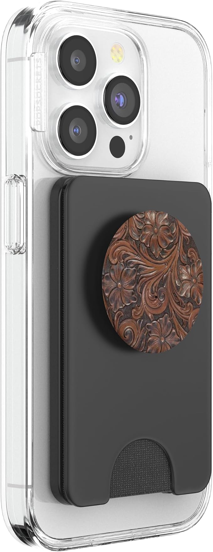 Western Brown Tooled Floral Print PopSockets Adhesive PopGrip