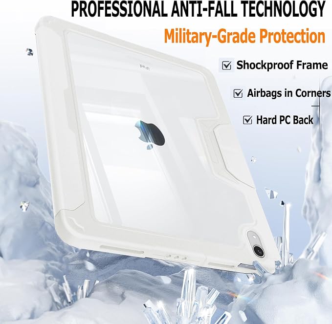 Military Grade Case for iPad (A16) 11 2025 10th Gen 10.9 2022 Black | Pencil Holder Auto Sleep/Wake Multi Angle Magnetic Stand Hard Clear Acrylic Back Shockproof Protective Cover
