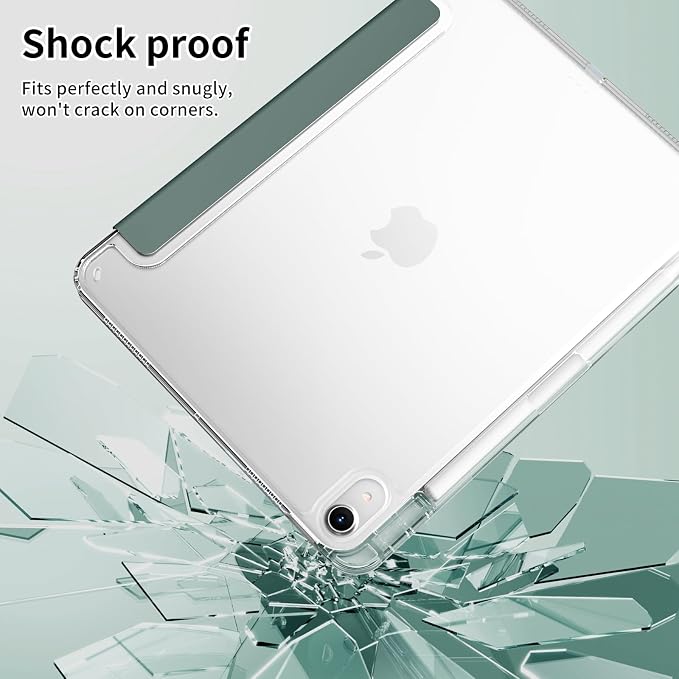 Case for iPad Air 11 Inch M4/M3/M2 Air 5th/4th Gen 10.9 Black | Pencil Holder Slim Trifold Stand Cover Clear Hard Back Shell Auto Sleep/Wake