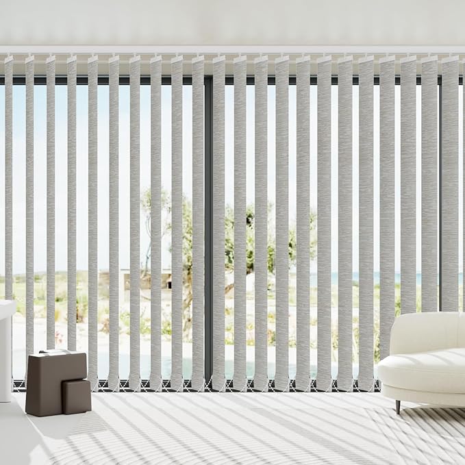 Blindify Motorized Vertical Blinds, Light Filtering Sliding Door Shades Vertical Shades Remote Control Customize, Jacquard Beige