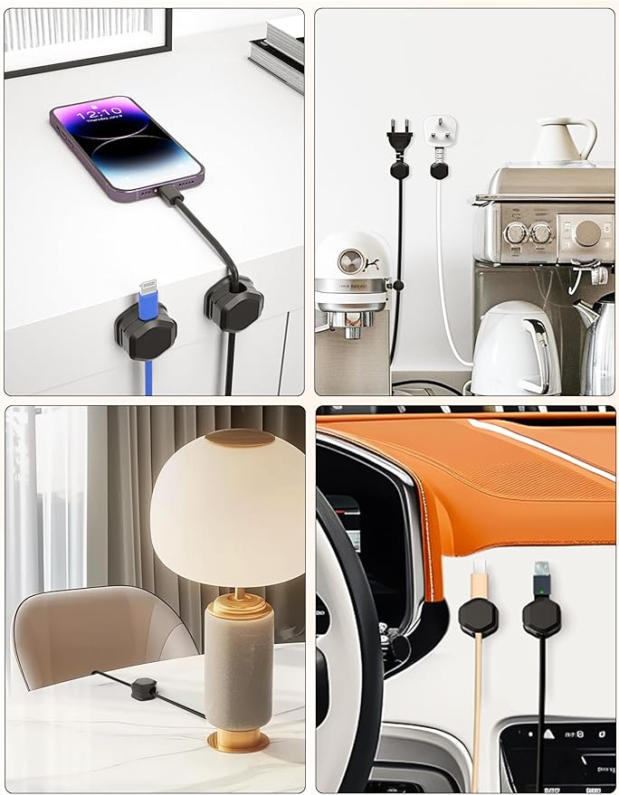 14 Pack Magnetic Cord Organizer - Cord Organizer for Desk - Cord Holder - Cord Holder for Nightstand, Magnetic Cable Clips, for Desk, Nightstand, Phone Charger, Computer, Home, Office, Car