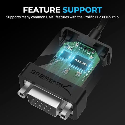 SABRENT USB 2.0 to Serial DB9 RS232 Converter Cable 10ft (CB-9PTF) | Prolific chipset hexnuts 9-pin Windows 10-XP macOS 10.6+ 10 feet
