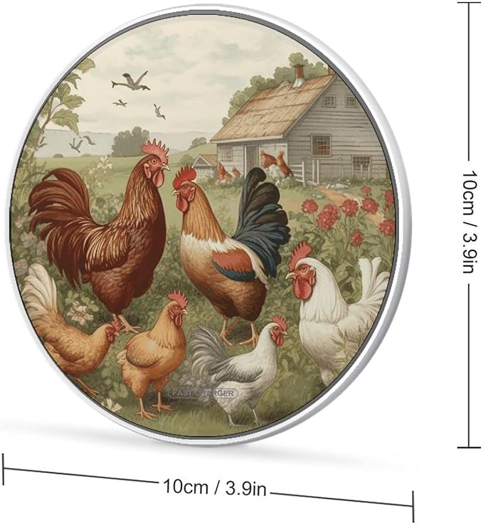 Chickens and Farm Wireless Charger 10W Qi-Certified Fast Wireless Charging Pad with USB Cable &amp LED Indicator Fashion Charger Mat Portable Charging Station for All Qi-Enabled Phones