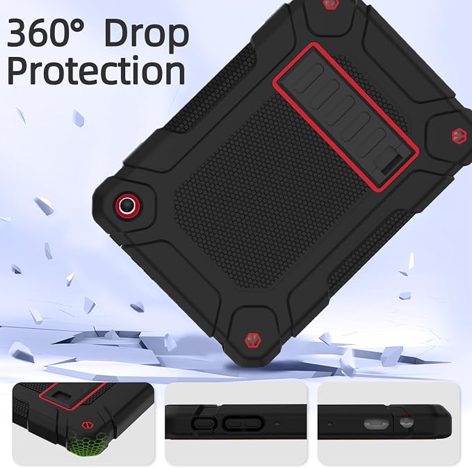MENZO All-New Case for 8 Tablet Slim Shockproof Rugged High Impact Protective Case with Kickstand Black
