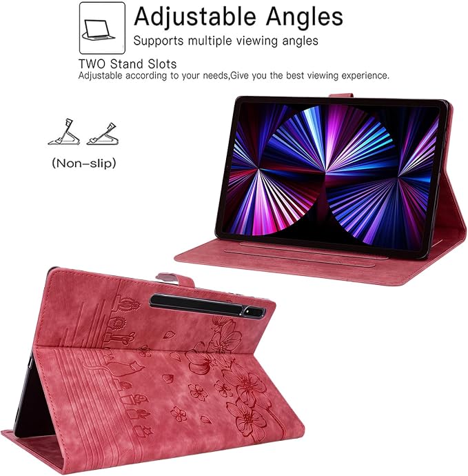 Dteck Wallet Case for Galaxy Tab S10+/S9+/S7 FE/S8+/S7 Plus 12.4 Tablet Premium PU Leather Folding Stand Auto Wake/Sleep Pen Holder Case with Hummingbirds