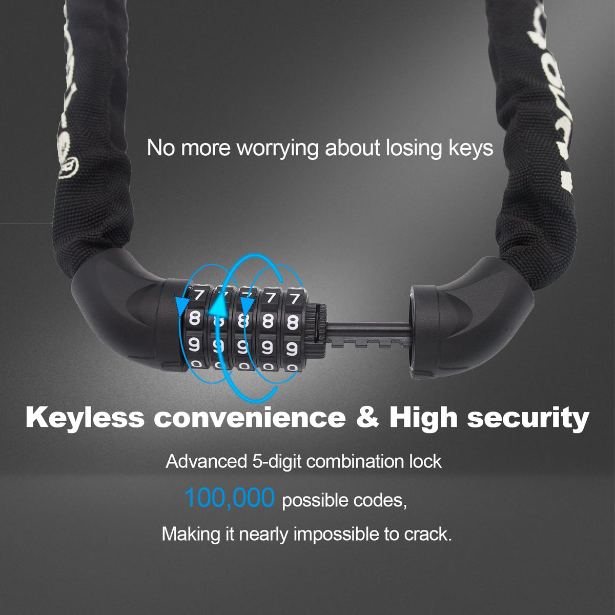 Monotre 5-Digit Resettable Combination Heavy Duty Anti-Theft Bike Chain Lock, 3.2ft Long Keyless Security Bike Lock with Reflective Strip for Bicycles, Scooters, Motorcycles, Doors