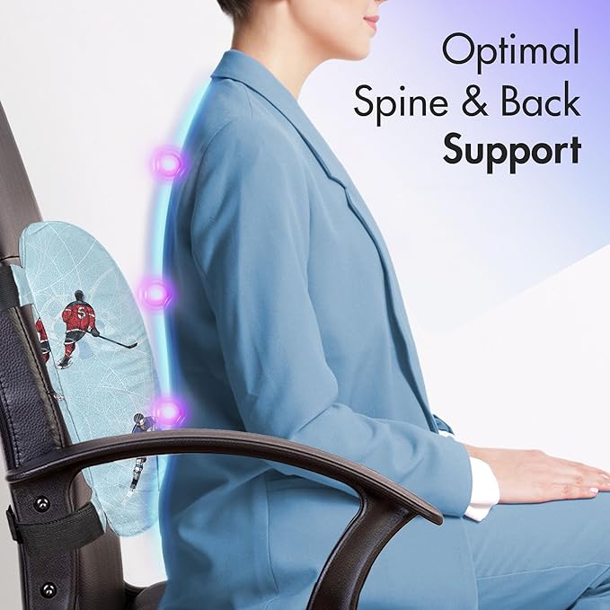 Ambesonne Sport Lumbar Back Support Pillow, Abstract Lines Background Ice Hockey Pattern Competitive Match Winter Season, High Density Foam for Office Chairs Car Seats, 14" x 13", Blue Red Black