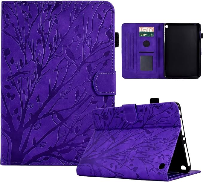 Case for Amazon Fire HD 8 &amp 8 Plus (12th/10th Generation 2024/2022/2020 Release) Pen Holder Premium PU Leather Stand Cover with Smart Auto Wake/Sleep Green Tress