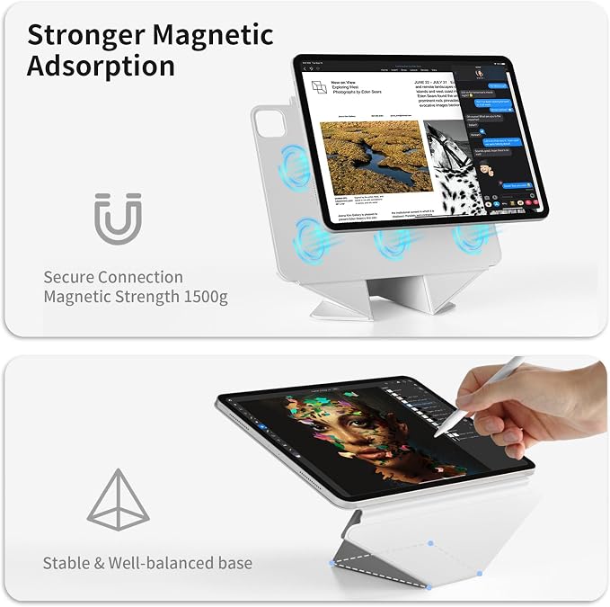 Magnetic Case for iPad Air 11 M4/M3/M2 iPad Air 5th/4th Gen 10.9 | Slim Detachable Magnetic Stand Case with 20+ Viewing Angles Hidden Pencil Holder Auto Wake/Sleep Black