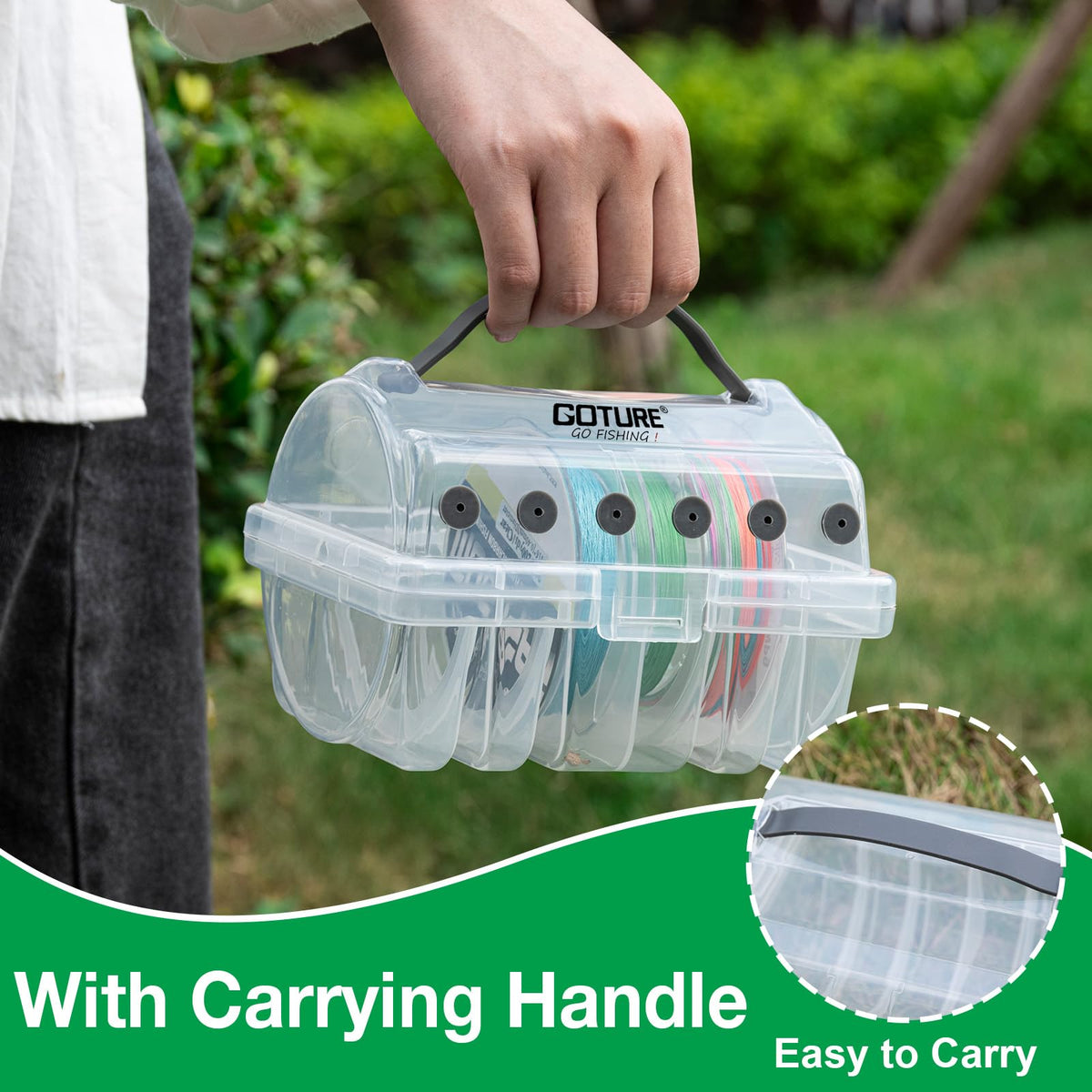 Goture Anti-Tangle Fishing Line Storage Box, 6 Slots (2 Large+4 Standard)