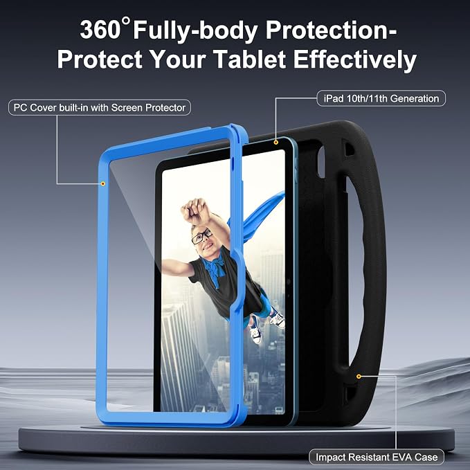 Kids Case for iPad 9th/8th/7th Gen. (10.2-inch 2021/2020/2019) | Shockproof Cover with Built-in Screen Protector and Stand Black