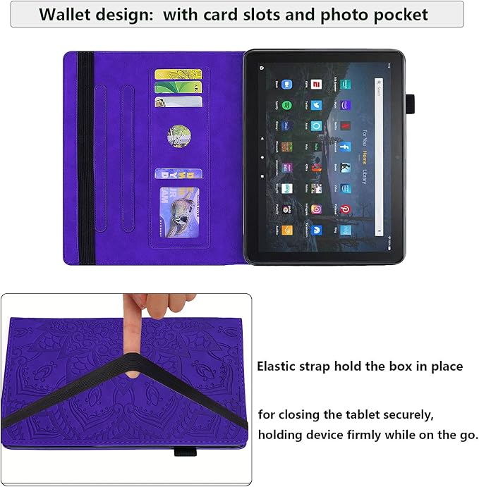 for Kindle Fire HD 8 Tablet (only Fits 10th Generation) &amp Fire HD 8 Plus 8 Case 2020 with Stand/Pencil Holder/Card Pocket/Elastic Band Embossed PU Leather Floral Cover Brown Peacock Flower