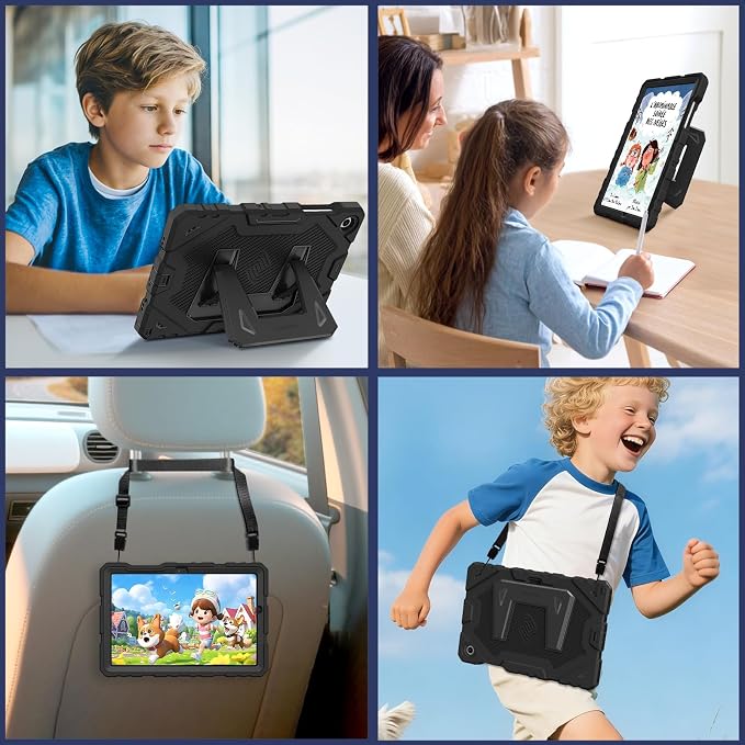 Fintie Kid-Friendly Case for Samsung Galaxy Tab A11+/A9+ 11'' Black | Rugged Shockproof Case Kickstand &amp Shoulder Strap Adjustable Stand 3-Layer Drop Protection for Learning &amp Travel