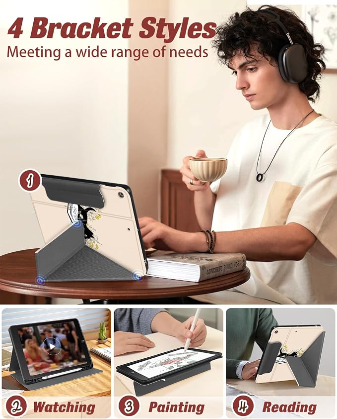 for iPad 9th/8th/7th Generation 10.2 Inch Case with Pen Holder for Boys Girls Women Men Cute Cartoon Anime Cool Funny Protector Stand Tablet Cover for Apple i Pad 7/8/9 Book Cat