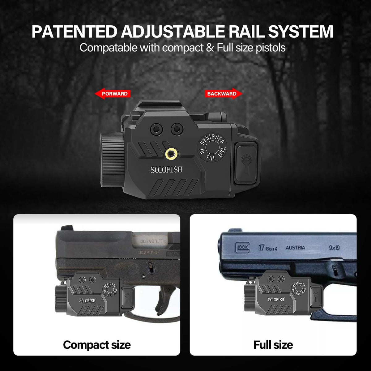 Solofish 800 Lumens Slidable Pistol Light with Strobe & Momentary