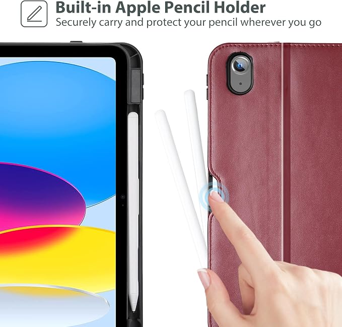 ProCase for iPad A16 11th Generation 11” 2025/iPad 10th Generation 10.9” 2022 with Pencil Holder iPad 11/10 PU Leather Case Business Stand Cover Smart Folio with Hand Strap Front Pocket -Berrypurple