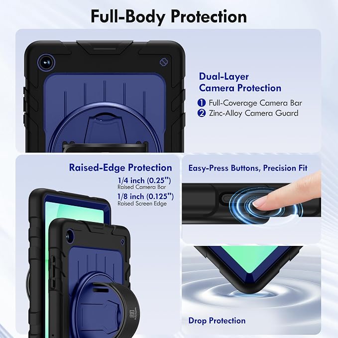 Case for Galaxy Tab A11 Plus 11 Inch 2025 and Galaxy Tab A9 Plus 11 Inch 2023 Heavy Duty Shockproof Rugged Protective Case with 360 Rotating Stand Kickstand Hand Strap and Shoulder Strap