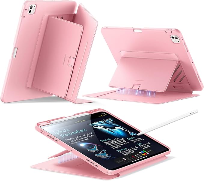 ESR for iPad Pro 13 Inch Case (M5/M4) 2025/2024, Vertical Stand Cover, Multi Stand Angles, Ultra-Stable Case with Pencil Holder, Flip Series, Pink