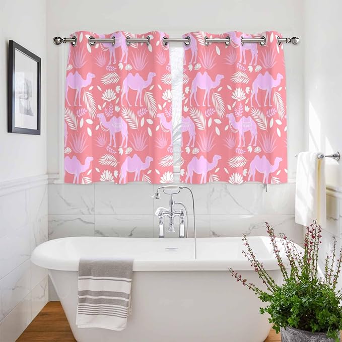 2 Panel Kitchen Cafe Curtains, Desert Camel Sunlight Filtering Nature Air