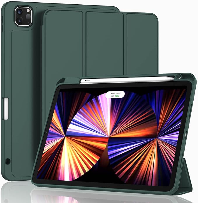 New iPad Pro 11 Inch Case 2022(4th Gen)/2021(3rd Gen)/2020(2nd Gen) with Pencil HolderSmart iPad Case [Support Touch ID and Auto Wake/Sleep] with Auto 2nd Gen Pencil Charging (Deep Pink)
